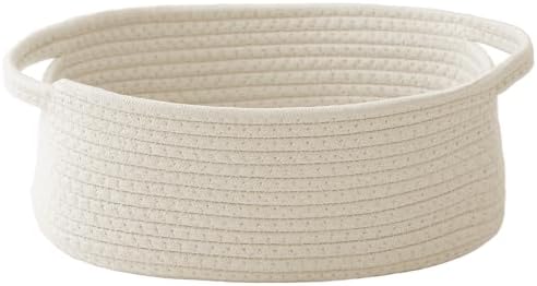 JMvicyroam Woven Basket,Small Rope Storage Bin with Handles & Ribbon Bag