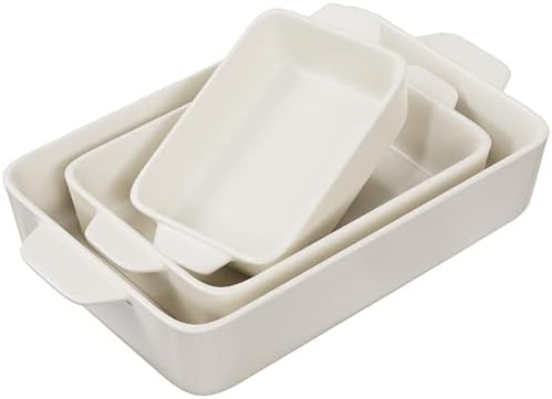 Kook Ceramic Bakeware Set, Rectangular Baking Dishes, For Casseroles, Lasagna, Cake