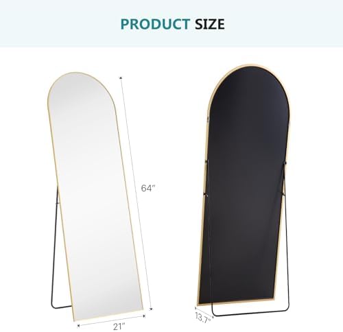 DUMOS 64"x21" Arched Full Length Mirror with Stand, Full Body Floor Mirror