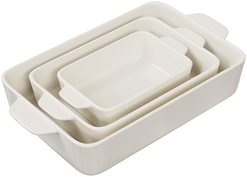 Kook Ceramic Bakeware Set, Rectangular Baking Dishes, For Casseroles, Lasagna, Cake