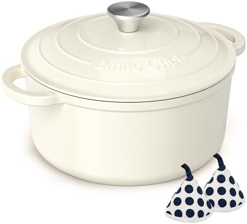 Enameled Cast Iron Dutch Oven - Umite Chef 5QT Pot with Lid & Cotton Potholders