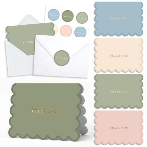 AUDREE Thank You Cards with Envelopes, Scalloped Gold Foil 50 Pack 3.5x5