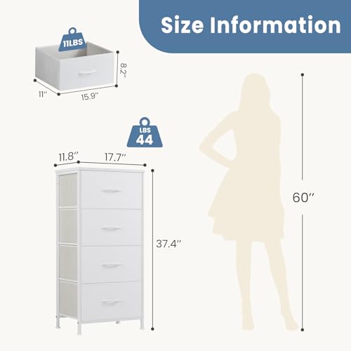 DUMOS Nightstand, Bedside Table with 4 Fabric Drawers