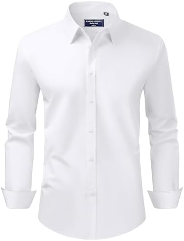 Alimens & Gentle Men's Dress Shirt Regular Fit Stretch Stain Shield Long Sleeve Solid