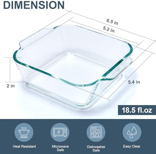 Small Casserole Dishes 2 Pack, 5 Inch Glass Square Baking Dish Individual Portion Baking
