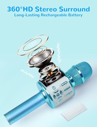 Kids Karaoke Microphone Machine Toys for Girls Bluetooth Microphone with LED Light