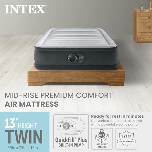 Intex Dura-Beam Deluxe 18" Twin Size Air Mattress with Built-in Pump