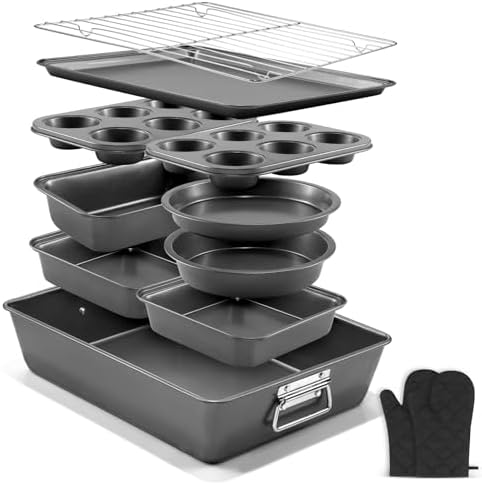 12PCS Nonstick Bakeware Set, Non-Toxic Carbon Steel Baking Pans Set with Wider Grip