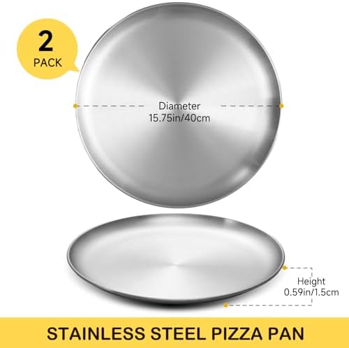 16 Inch Pizza Pan for Oven 2 Pack Stainless Steel Baking Sheet Round Plates for Cake Pie