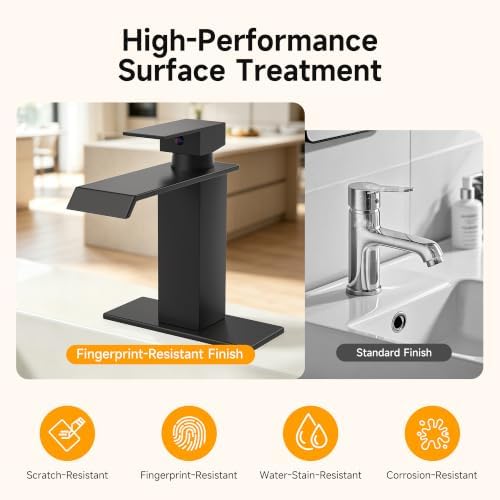 Bathroom Faucet, Matte Black Bathroom Faucet 3-or-1 Hole