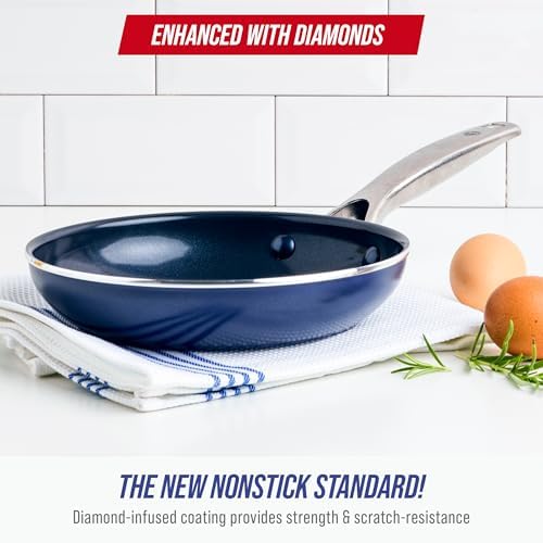 Blue Diamond 8" Diamond Infused Ceramic Nonstick Frying Pan Skillet, Blue