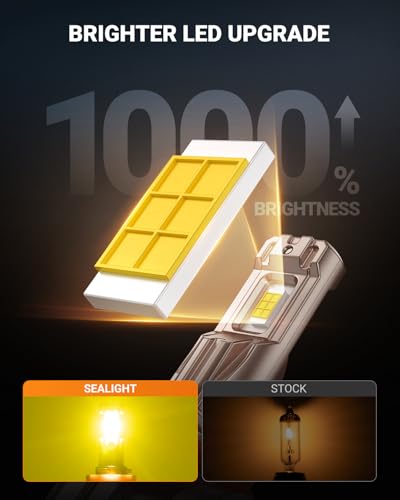 SEALIGHT H11/H16/H8 Yellow LED Fog Light Bulb, 18000LM Ultra Bright Yellow