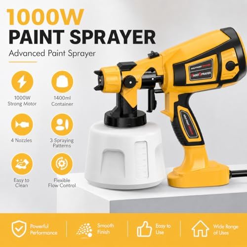 1000W HVLP Paint Sprayer, Electric Spray Gun with 1400ML Container