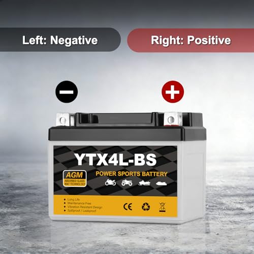YTX4L-BS Motorcycle Battery 12V 3Ah, 70 CCA Sealed AGM Rechargeable