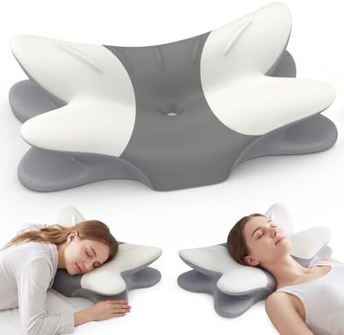 Cervical Neck Pillow for Pain Relief, Cooling Memory Foam(DarkGrey & White)
