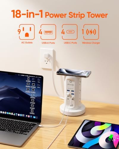 Power Strip Tower Surge Protector with 9 AC Outlets 8 USB (4 USB C)