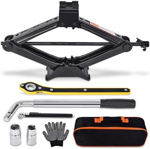 Scissor Car Jack 2 Ton (4409 lbs) Tire Changing Kit with Lug Wrench
