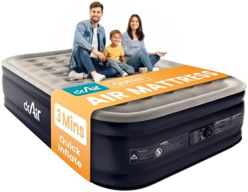 Dr. air Queen Air Mattress with Built-in Pump, Blow up Bed,18" Raised 800lb