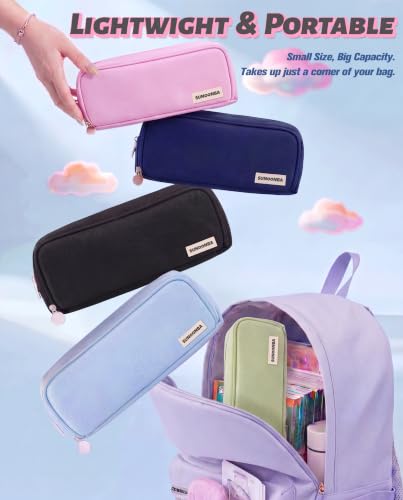 FAHZON Cute Pencil Case, 3 Large Compartments Pencil Pouch, Elastic Pen