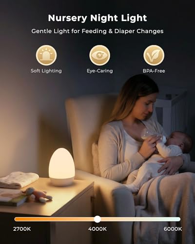 Egg Light for Nursery, Eye-Caring Touch Control Rechargeable Baby Night Light