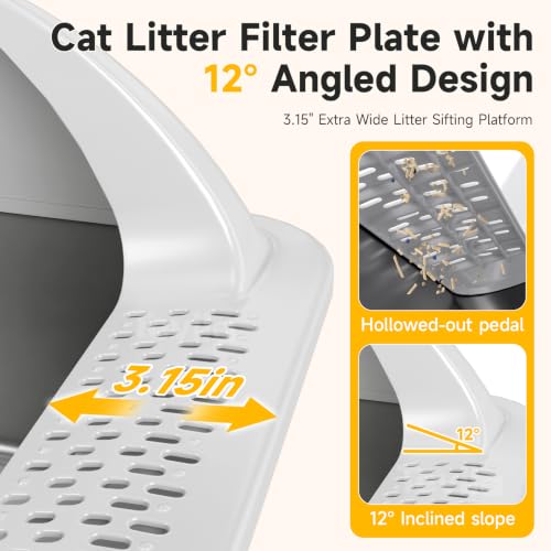 XL Open Top Stainless Steel Litter Box with High Sides,Light Gray