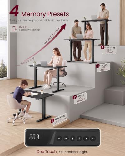 VASAGLE Standing Desk, 48x24 Inch Electric Adjustable Desk, 30-Min Assembly