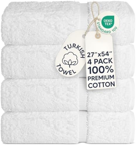 Chakir Turkish Linens 100% Cotton 4-Pack Bath Towels 27x54, White