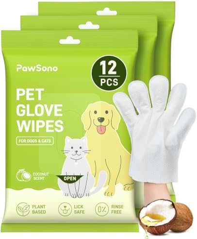 36ct Pet Glove Wipes for Dogs, Cats & Small Animals, Coconut Scent