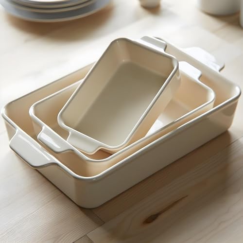 Kook Ceramic Bakeware Set, Rectangular Baking Dishes, For Casseroles, Lasagna, Cake