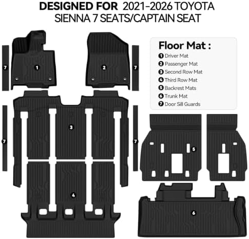 Floor Mats for 2021-2026 Toyota Sienna 7 Seats/Captain Seat