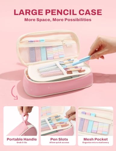 SUNEE Pencil Case with Supplies, 35PCS Aesthetic Stationery Set with Pastel