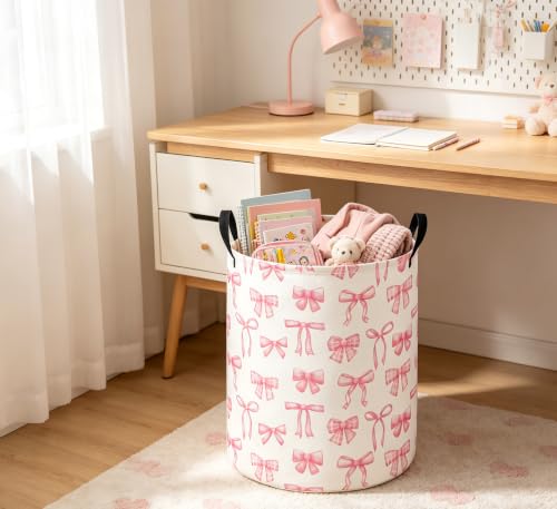 Girls Laundry Hamper Basket, Pink Bowknots