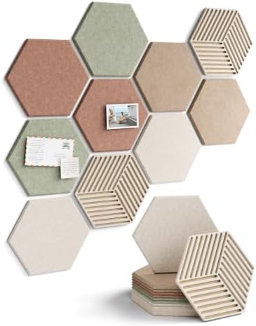 Fluxynara 10-Pack Hexagon Felt Bulletin Board Tiles, Boho