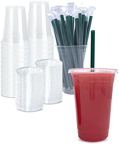 Cappatua 20 oz Clear Plastic Cups with Lids and STRAWS