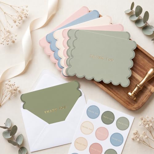 AUDREE Thank You Cards with Envelopes, Scalloped Gold Foil 50 Pack 3.5x5