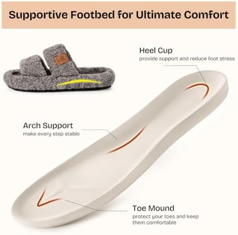 EverFoams Womens Fuzzy Open-toe Slippers Memory Foam Indoor House Shoes