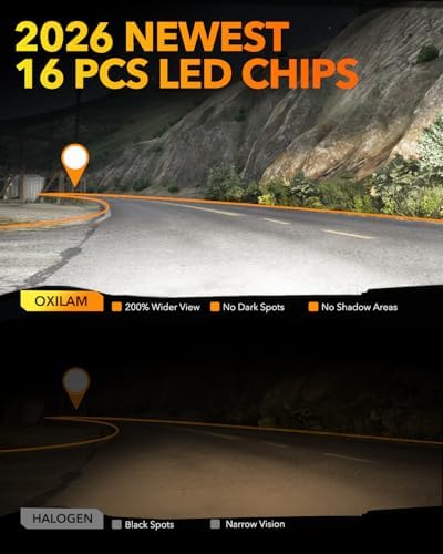 OXILAM H11 9005 Light Bulbs Combo, 320000lm 1800% Brighter 6500K Cool White Light