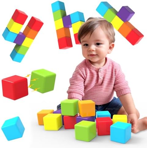 Magnetic Building Blocks Large, 1.65 inch Stacking Cubes for Toddlers