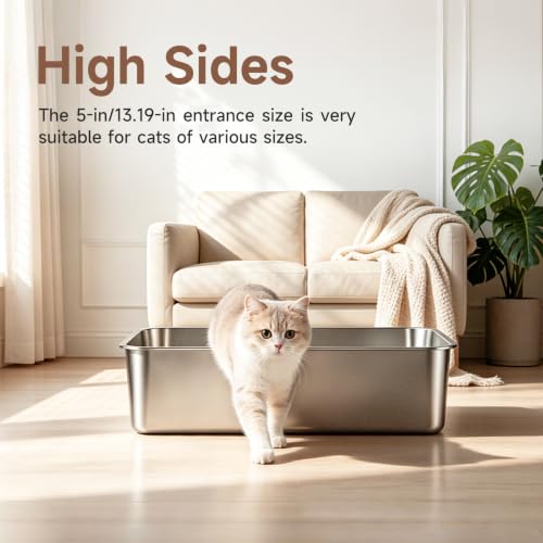 Stainless Steel High Sides Cat Litter Box,Medium