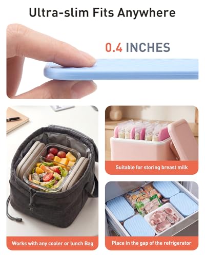 TOURIT 4 Pack Reusable Slim Ice Packs for Lunch Boxes and Coolers