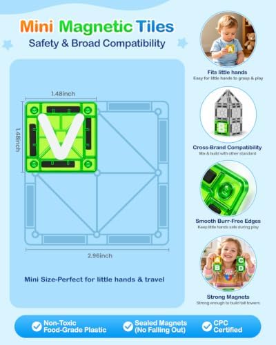 56pcs Mini Magnetic Tiles Letters Alphabet Learning Travel Toy for Kids 3-8