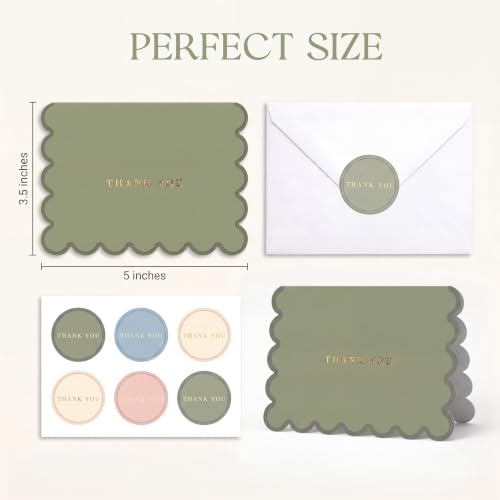AUDREE Thank You Cards with Envelopes, Scalloped Gold Foil 50 Pack 3.5x5