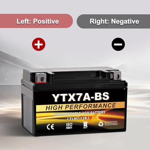 YTX7A-BS 12V 6Ah AGM Sealed Motorcycle Battery, Maintenance-Free, Compatible