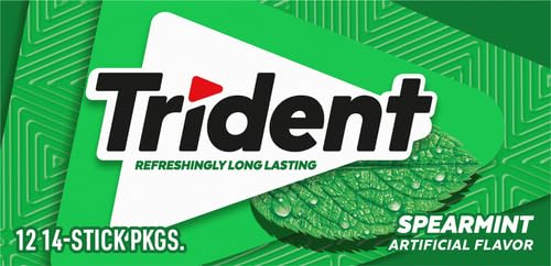 Trident Spearmint Sugar-Free Chewing Gum, 12 Packs of 14 Pieces (168 Total