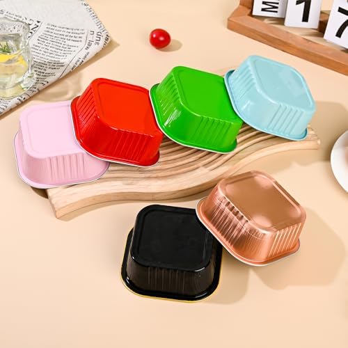 10oz Mini Cake Pans with Lids (40 Pack) Aluminum Foil Square Cupcake Liners Brownie