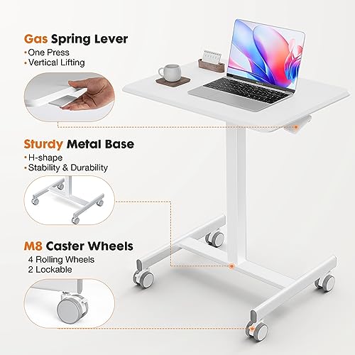 Sweetcrispy Mobile Rolling Desk, Small Standing Desk with Wheels
