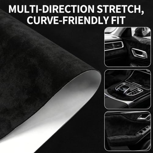 Suede Fabric Wrap for Car Interior, Black, 24 x 72 in