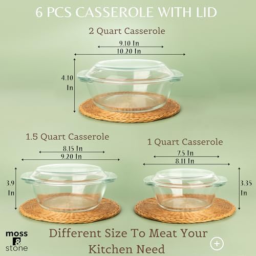 Moss & Stone Clear Glass Casserole Dish Set with Lids, Glass Baking Dishes