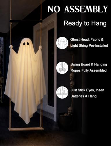 Halloween Decorations Outdoor 3.7FT Pre-Assembled Hanging Swing Ghost