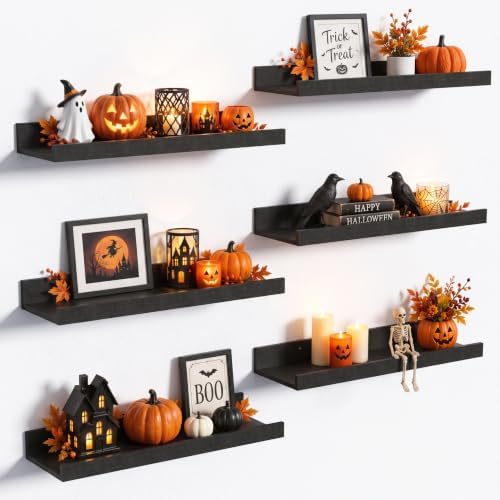 upsimples Floating Shelves for Wall Decor and Storage, Black, 6Pcs 15.7''
